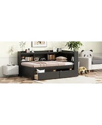 Streamdale Furniture Twin L-Shaped Bookcase Bed w/ Outlets & Drawers