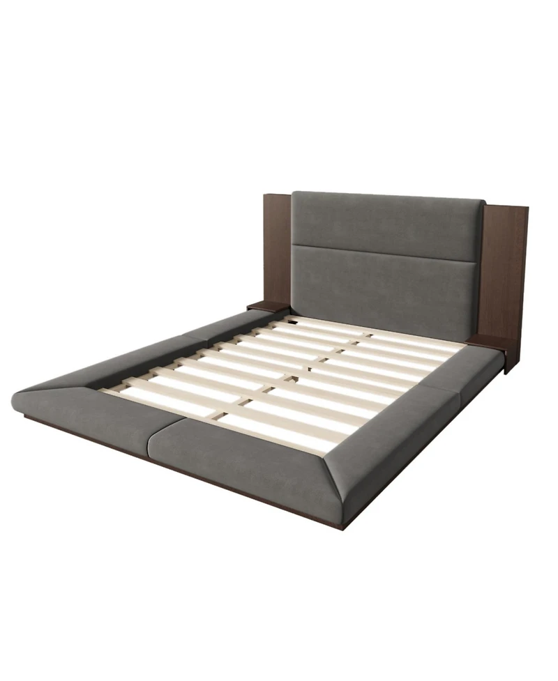 Streamdale Furniture Upholstered Platform Bed with Extended Headboard & Shelf