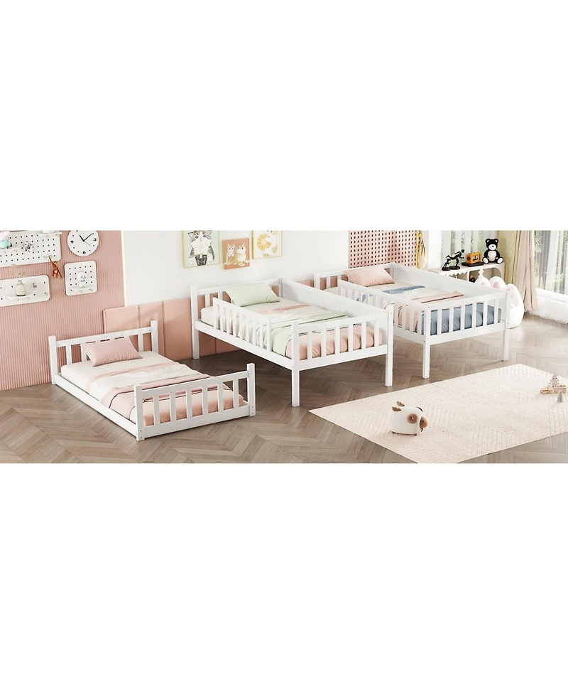 Streamdale Furniture Triple Twin Rubberwood Bunk Bed, Ladders