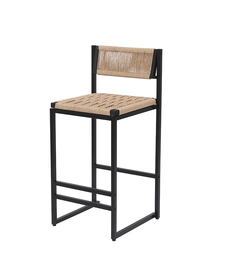 Streamdale Furniture Kitchen Bar Stools with Footrest Set of 2 Paper Rope Weave Dining Chairs Counter Height Barstool