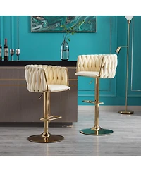 Streamdale Furniture Streamdale Velvet Bar Stools with Gold Legs and Chrome Base, Adjustable Height