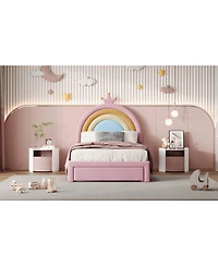 Streamdale Furniture Twin Velvet Princess Platform Bed with Storage, Upholstered Rainbow Design