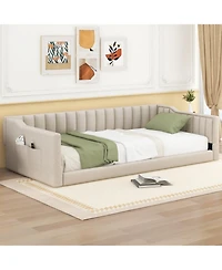 Streamdale Furniture Twin Xl Size Upholstery Daybed and Side Storage pocket,Beige