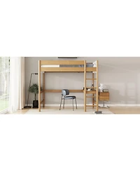 Streamdale Furniture Upholstered Twin Loft Bed with Desk, Safety Rails, Teddy Fleece Headboard