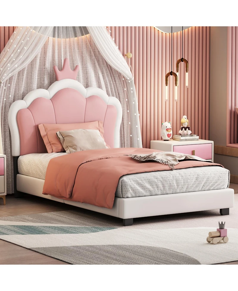 Streamdale Furniture Streamdale Twin size Upholstered Princess Bed With Crown Headboard,Twin Size Platform Bed with Headboard