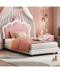 Streamdale Furniture Streamdale Twin size Upholstered Princess Bed With Crown Headboard,Twin Size Platform Bed with Headboard