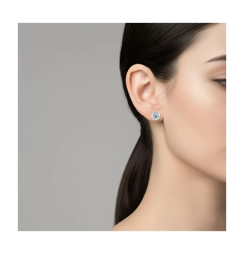 Sterling Silver with 1ctw Round Lab Created Moissanite Modern Bezel Stud Earrings