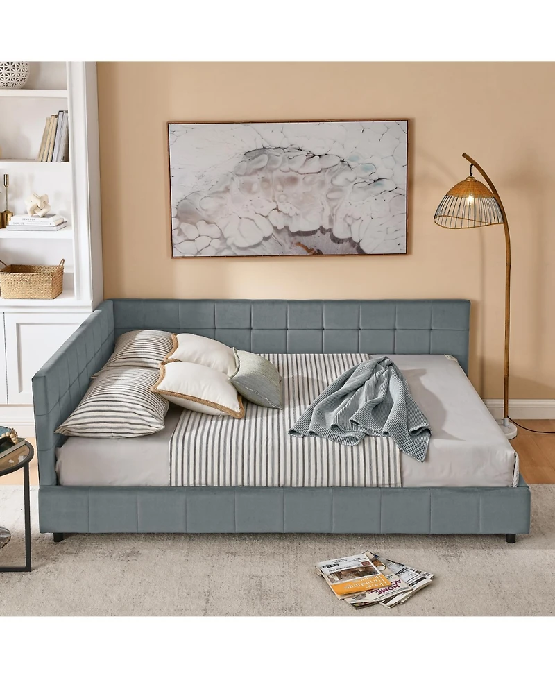 Streamdale Furniture Queen Bed Frame with Tufted Sofa-Style Headboard (Grey, Queen Size)