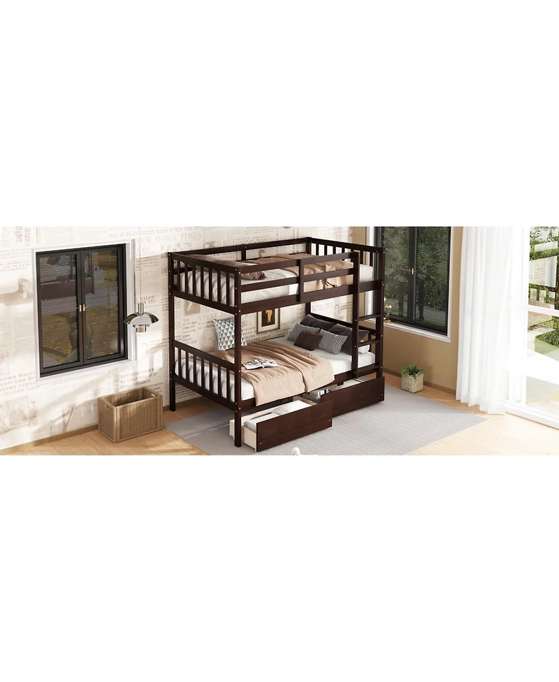 Streamdale Furniture Twin Bunk Bed with Drawers and Safety Guardrails, Espresso