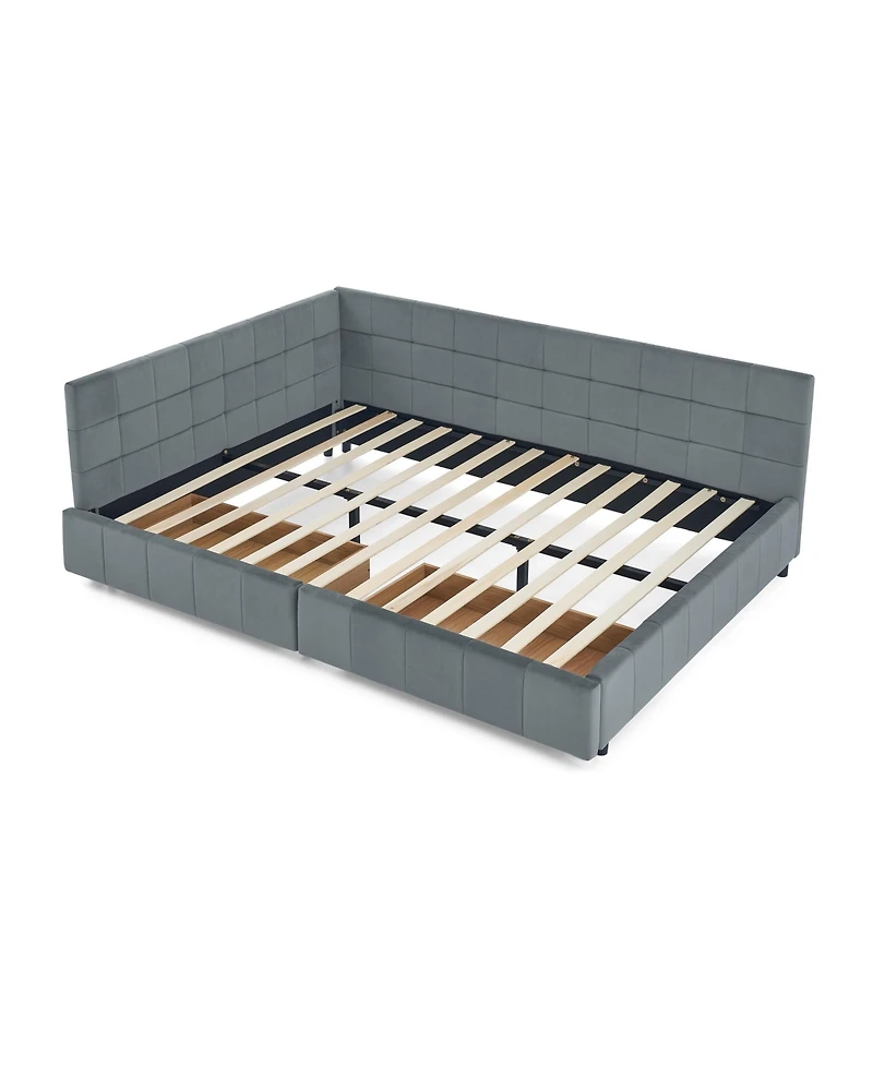 Streamdale Furniture Queen Velvet Tufted Storage Bed with Backrest and Armrests