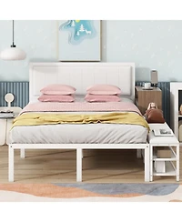 Streamdale Furniture Metal Platform Bed with Two-Tier Storage Shelves, Wooden Cabinet