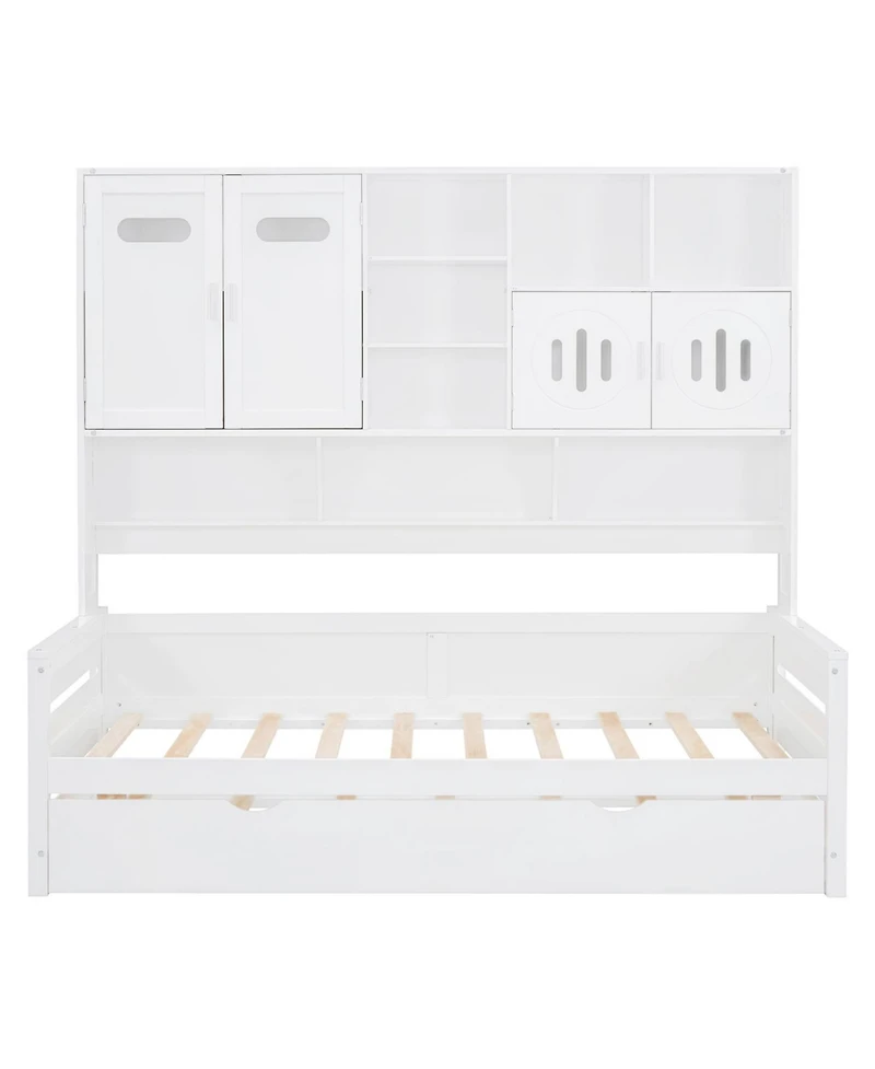 Streamdale Furniture Twin Size Wooden Daybed with Trundle and Storage Cabinet & Shelf