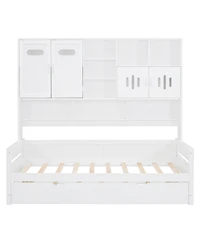 Streamdale Furniture Twin Size Wooden Daybed with Trundle and Storage Cabinet & Shelf