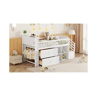 Streamdale Furniture Twin Loft Bed with Led, Bookshelf, Stairs, Drawers, Shelves