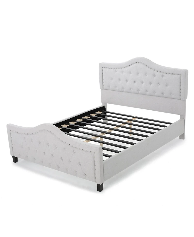 Streamdale Furniture Queen Platform Bed Frame with Arched Nailhead Headboard, No Box Spring Needed