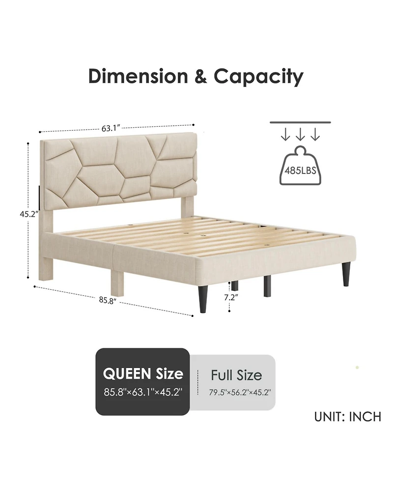Streamdale Furniture Queen Size Bed Frame with Headboard Storage & Sturdy Metal Slats (No Box Spring)