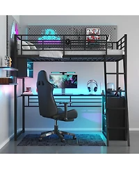 Streamdale Furniture Metal Loft Bed with Led, Desk and 4 Storage Shelves,