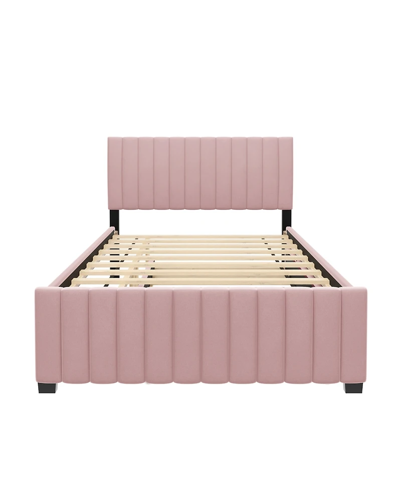 Streamdale Furniture Full Size Velvet Upholstered Platform Bed with Twin Size Trundle