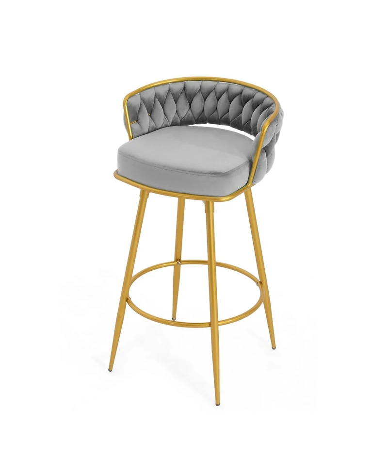 Streamdale Set of 2 Swivel Bar Stools with Woven Backrest and Gold Legs