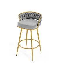 Streamdale Set of 2 Swivel Bar Stools with Woven Backrest and Gold Legs