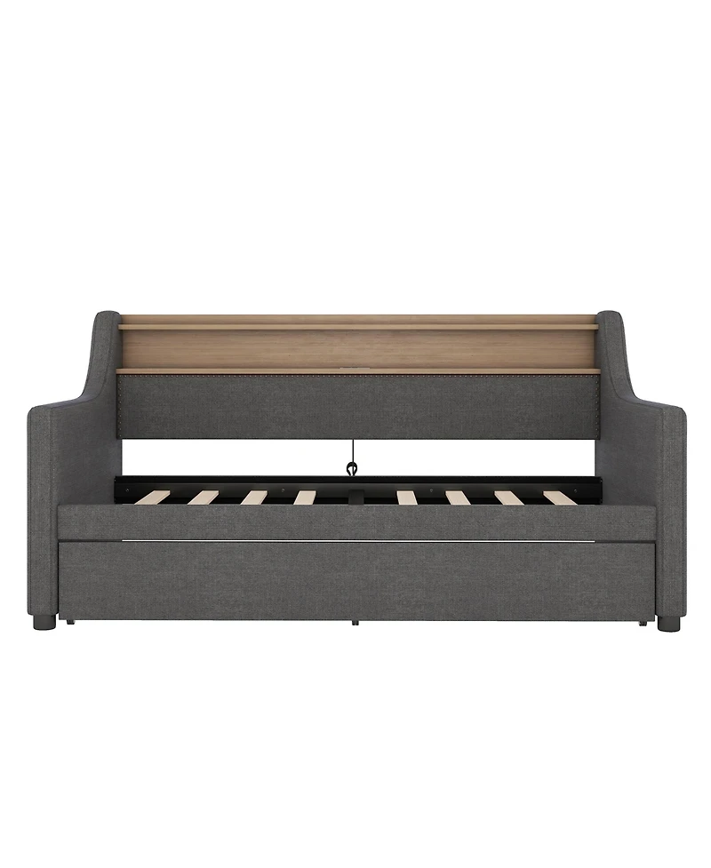 Streamdale Furniture Twin Size Daybed with Trundle Bed, Upholstered Daybed with Charging Station and Led Lights