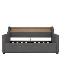 Streamdale Furniture Twin Size Daybed with Trundle Bed, Upholstered Daybed with Charging Station and Led Lights