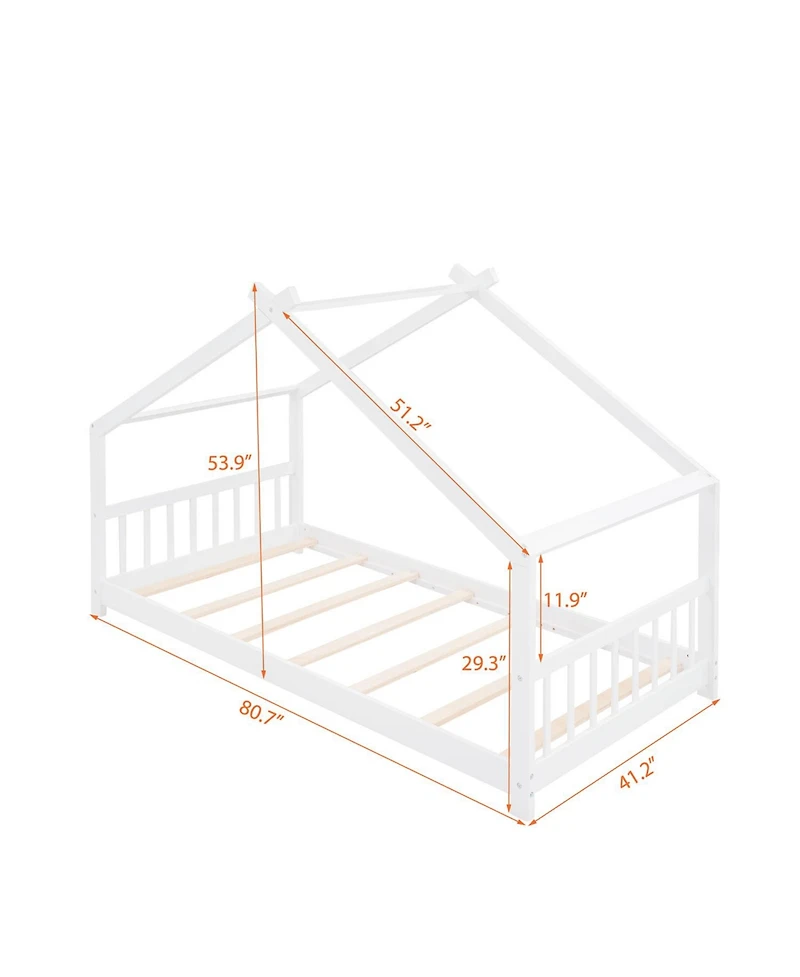 Streamdale Furniture Twin Size House Bed Wood Bed, White