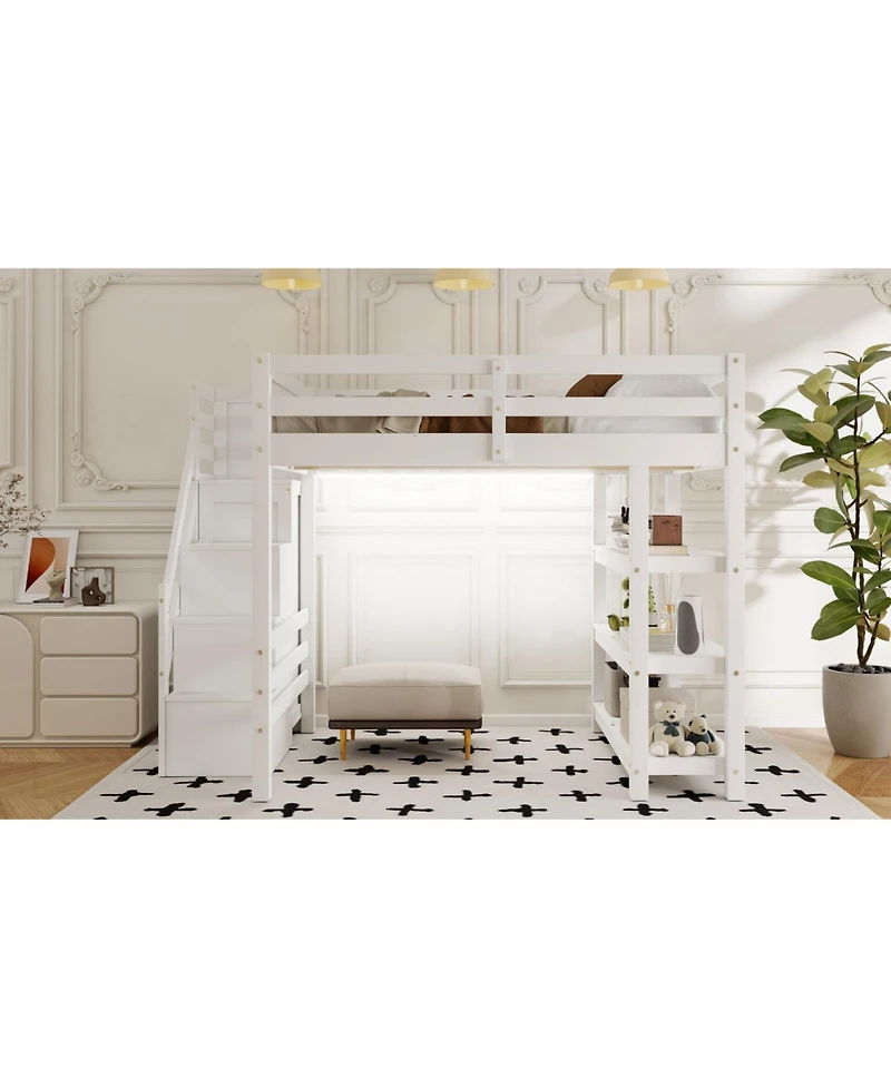 Streamdale Furniture Loft Bed with Shelves Storage Stairs Wardrobe & Led