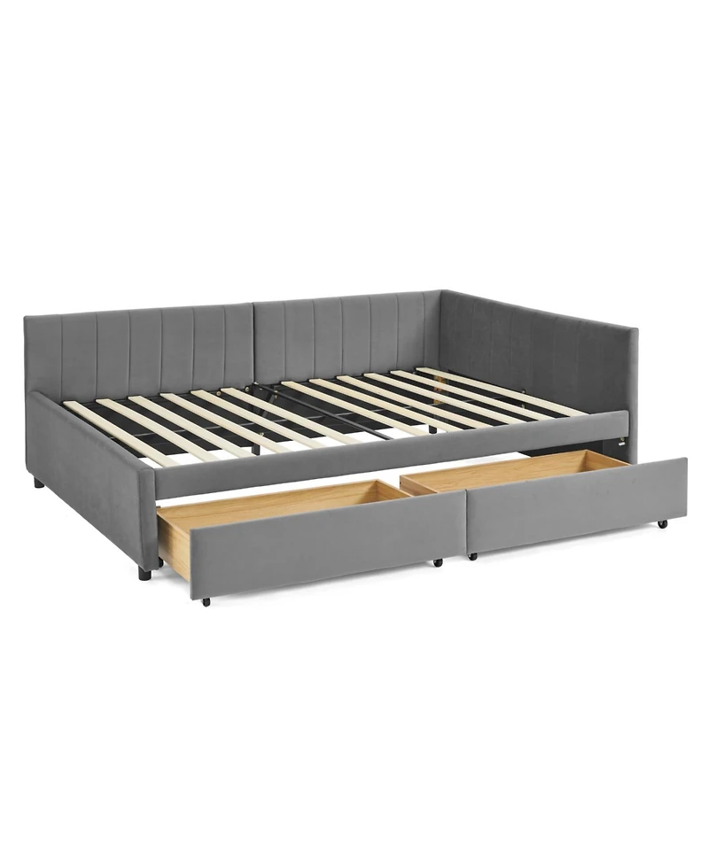 Streamdale Furniture Tufted Upholstered Bed Frame with Drawers Velvet