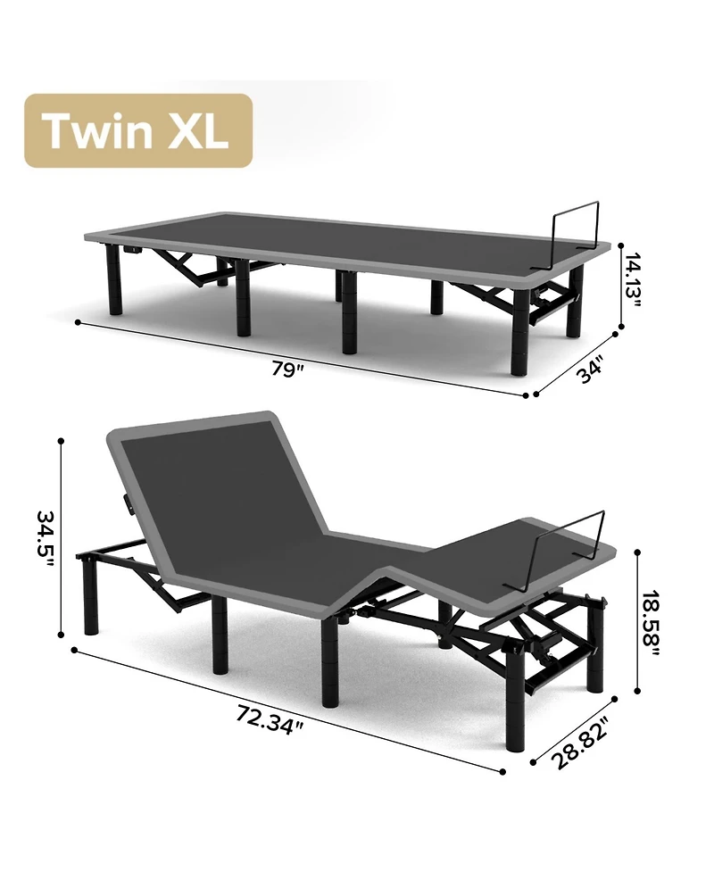 Streamdale Furniture Adjustable Bed Frame Twin Xl with Massage, Usb, Led & Remote