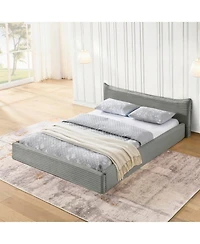 Streamdale FurnitureQueen Upholstered Platform Bed Frame - Curved Headboard, No Box Spring-Grey