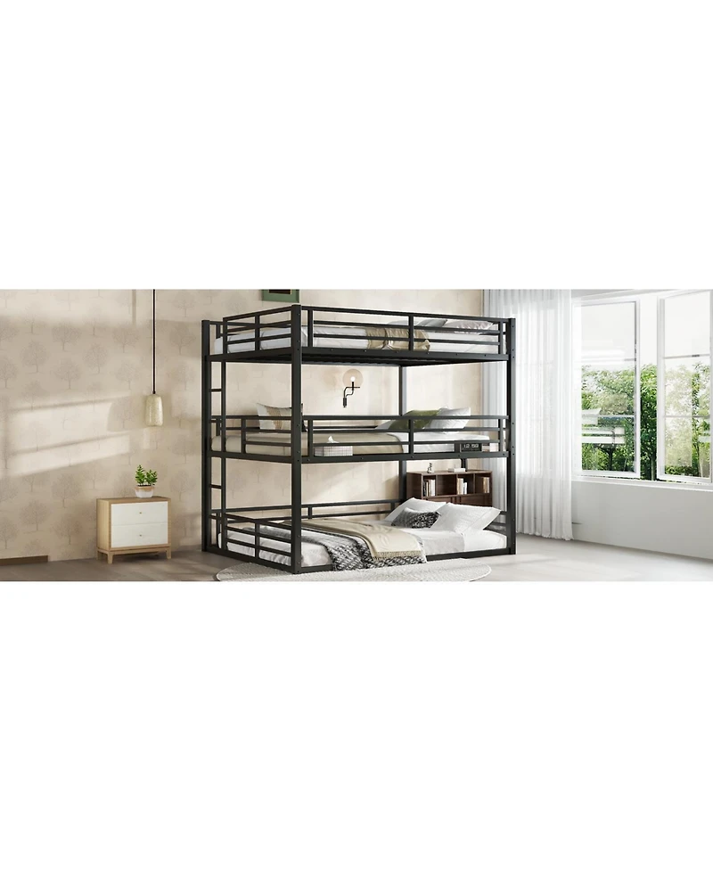 Streamdale Furniture Triple Bunk Bed, Queen/Full Xl/Queen, Metal