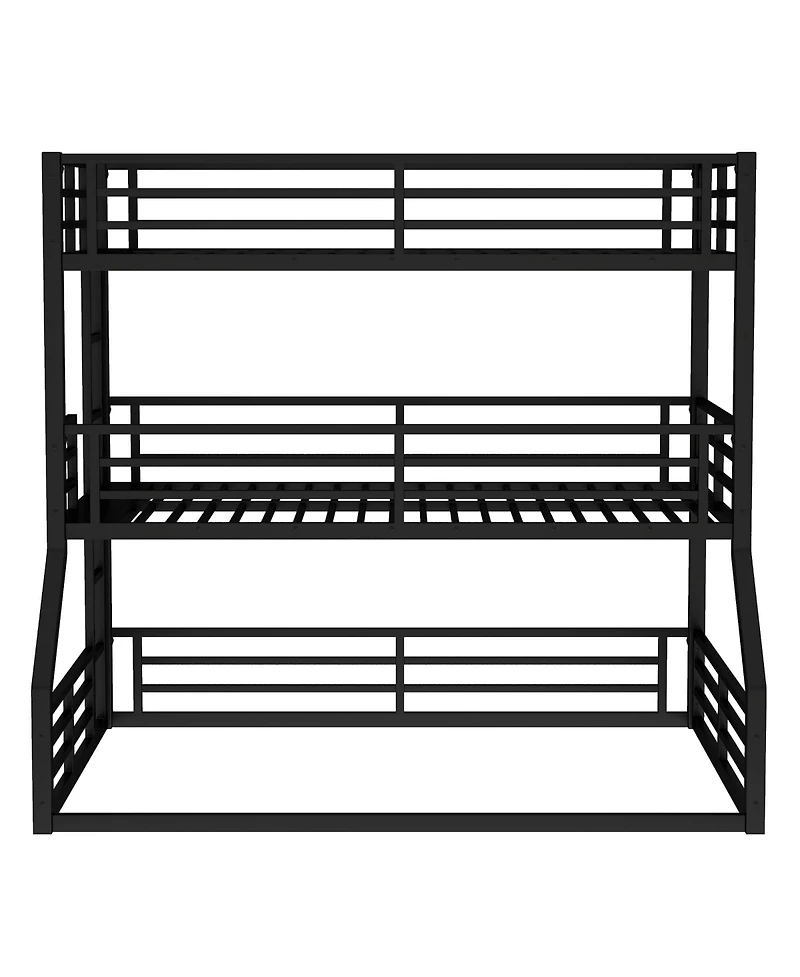 Streamdale Furniture Triple Bunk Bed, Twin/Twin/Full Xl, Metal, Black