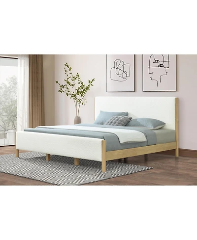 Streamdale Furniture Modern Boucle Upholstered Bed with Rubberwood Legs