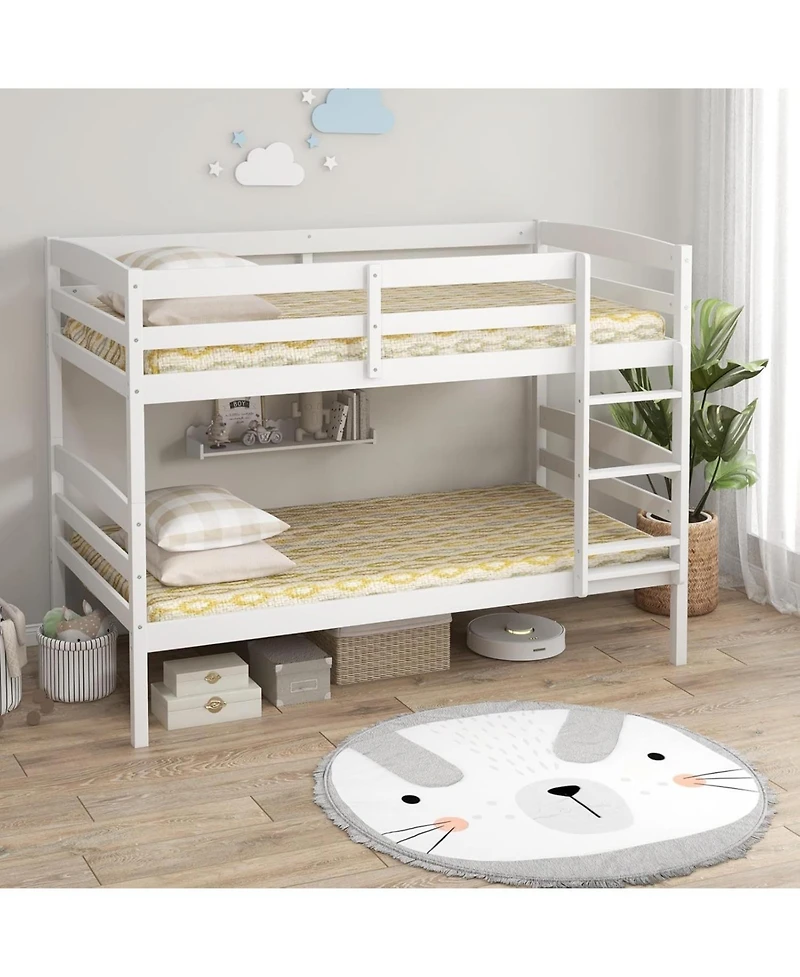 Streamdale Furniture Twin Over Twin Bunk Bed, Solid Pine, High Guardrails, Ladder