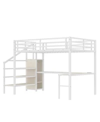 Streamdale Furniture Queen Loft Bed with Desk, Wardrobe, Shelf & Led
