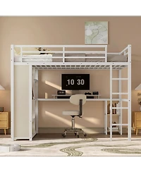 Streamdale Furniture Queen Loft Bed Frame w/ Wardrobe, Desk & Shelves