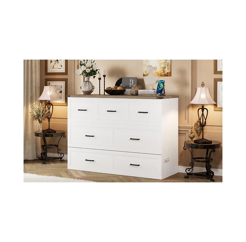 Streamdale Furniture Queen Murphy Bed Cabinet with Charging & Storage Drawer