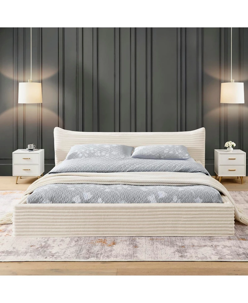 Streamdale Furniture Queen Upholstered Platform Bed Frame - Beige