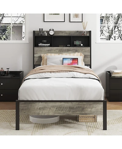 Streamdale Furniture Single Bed Frame with Storage Headboard & Charging Station