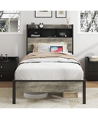 Streamdale Furniture Single Bed Frame with Storage Headboard & Charging Station
