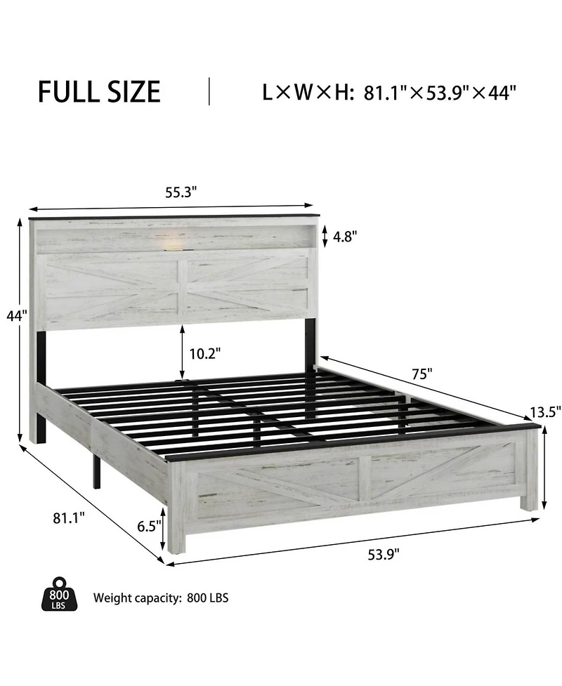 Streamdale Furniture Led Platform Bed Frame with Charging & Storage
