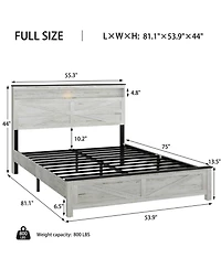 Streamdale Furniture Led Platform Bed Frame with Charging & Storage