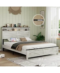 Streamdale Furniture Streamdale Queen Led Bed Frame with Charging & Storage - White