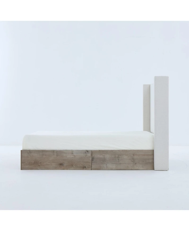 Streamdale Furniture Shelton Queen Bed- Ivory Chenille, Wingback, Rustic Farmhouse