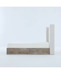 Streamdale Furniture Shelton Queen Bed- Ivory Chenille, Wingback, Rustic Farmhouse