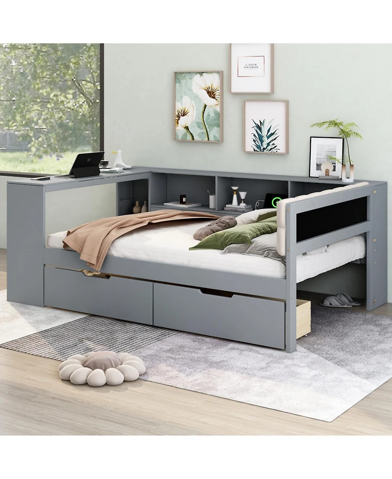 Streamdale Furniture Wood Full Platform Bed with Storage & Charging