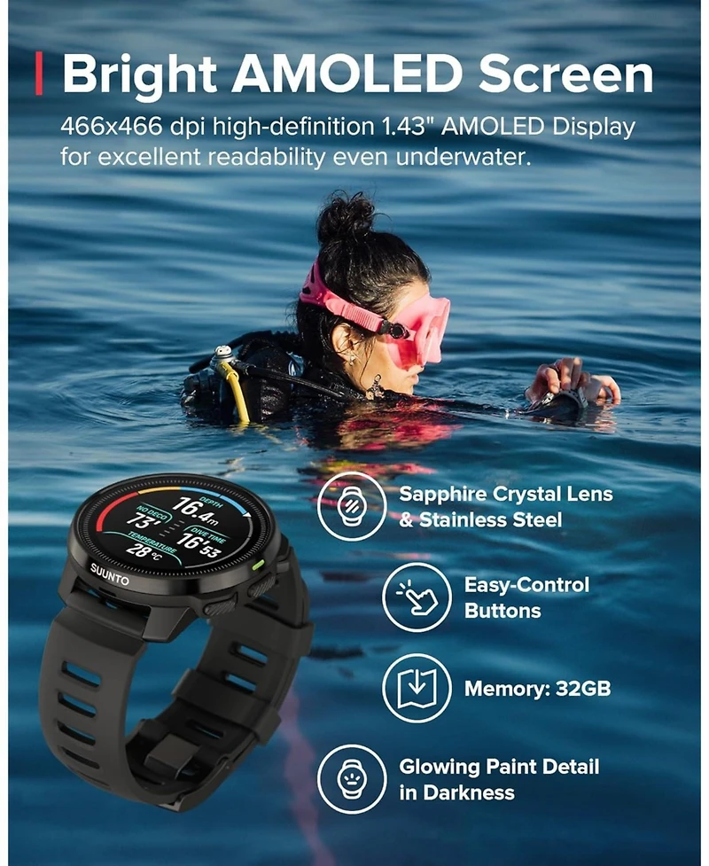 Suunto Ocean Gps Diving Watch with Amoled Touchscreen, Heart Rate and Fitness Tracker - All Black