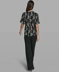 Karl Lagerfeld Paris Women's Popover Lace Short-Sleeve Top