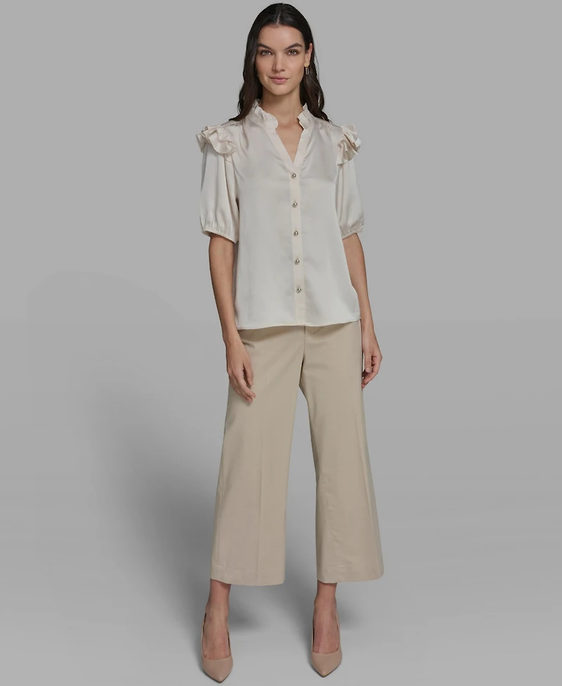 Karl Lagerfeld Paris Women's Ruffle Shoulder V-Neck Top